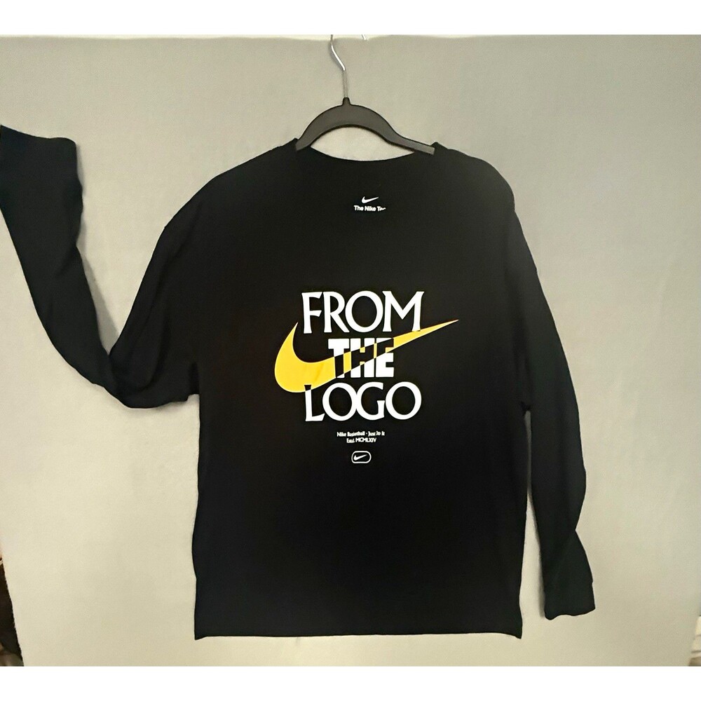 Nike The Nike Tee Mens L Black Long Sleeve Graphic Logo Crew Neck Loose Fit